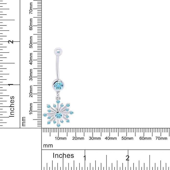 AFFY Snowflake Belly Button Ring for Women Simulated Birthstone, Round Cut Gemstone in 14K Gold Over 925 Sterling Silver, Navel Barbell Piercing Jewelry for Her