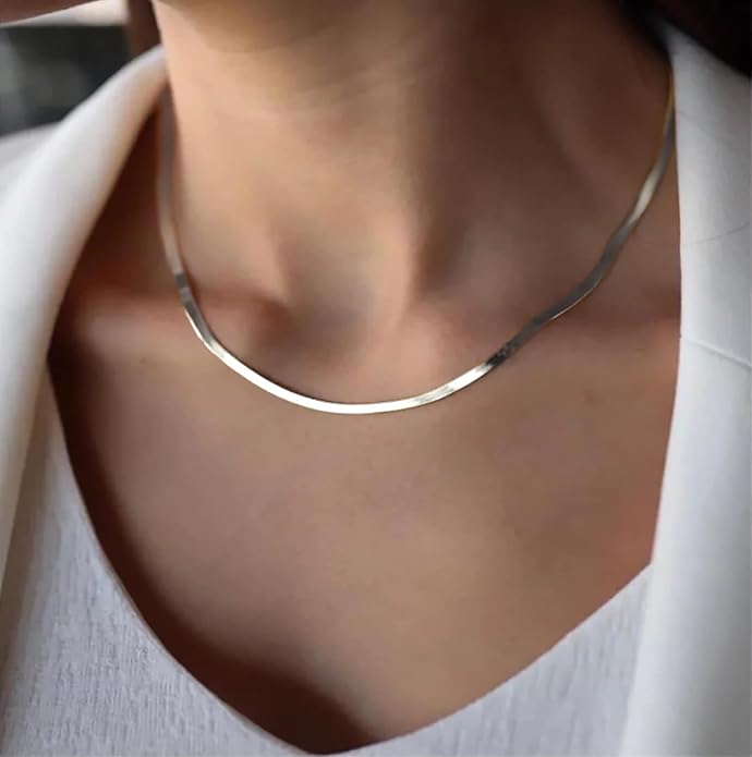 DEARMAY 14K Gold Plated Herringbone Necklaces for Women, Dainty Gold Snake Choker Chain Non Tarnish Trendy Simple Thin & Chunky Options Neckalce 1.5/3/5/6/8mm Chain Jewelry for Gifts