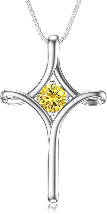 TOUPOP Cross Necklace for Women 925 Sterling Silver Birthstone Cross Pendant Fine Jewelry Anniversary Birthday Mothers Day Gifts for Mom Wife Her
