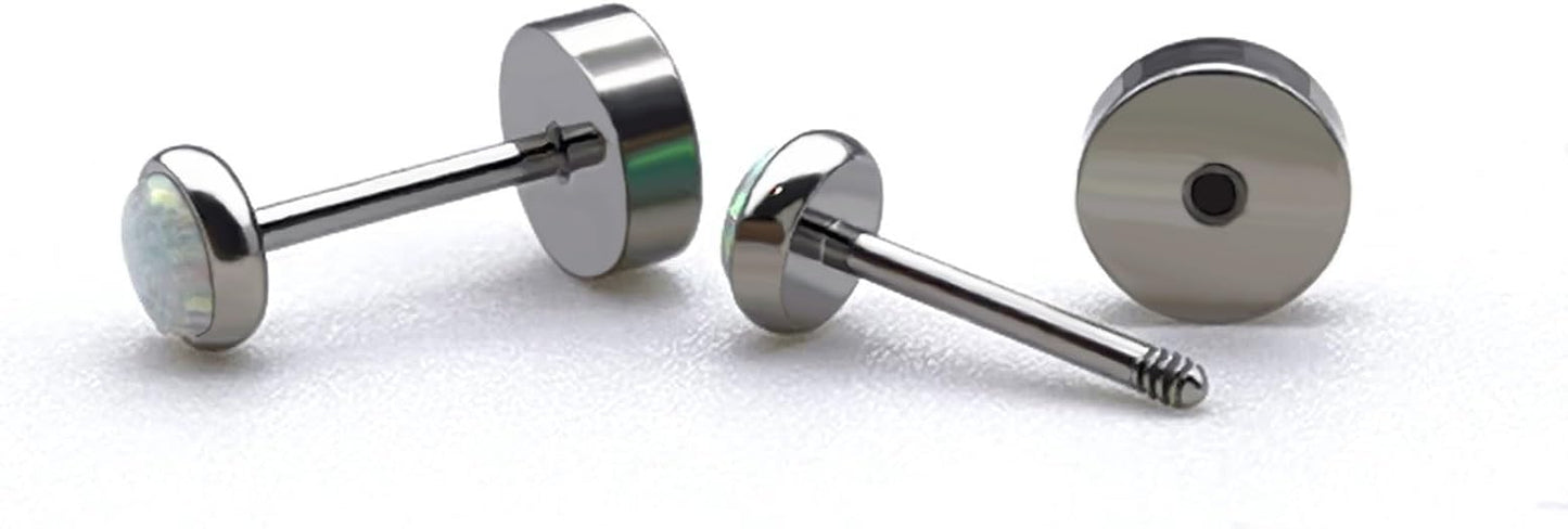 Titanium Earrings for Women Stud Earrings Cubic Zirconia Dainty Screw Flat Back Hypoallergenic Earrings for Women for Multiple Cartilage Helix Conch Tragus Piercing Jewelry for Sensitive Ears