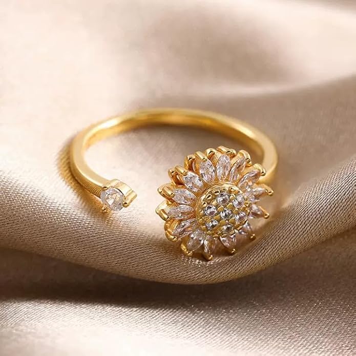Fidget Ring Anxiety Spinner Ring Open Adjustable Sunflower Star Moon Windmill Butterfly Rings Daisy Stress Relieving Fidget Women Cubic Zirconia Anti Stress Mood Rotate Inspirations Jewelry