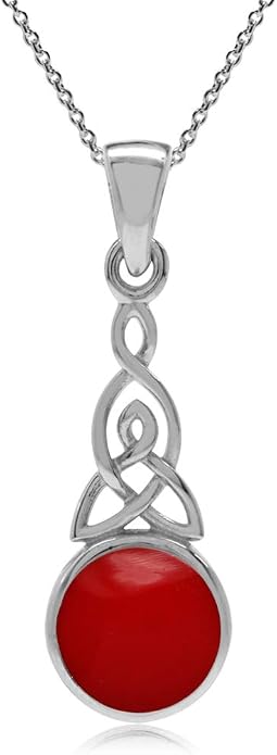 Silvershake 8MM Round Shape Gemstone White Gold Plated or Yellow Gold Plated 925 Sterling Silver Triquetra Celtic Knot Pendant or Pendant with 18 Inches Chain Necklace Jewelry for Women