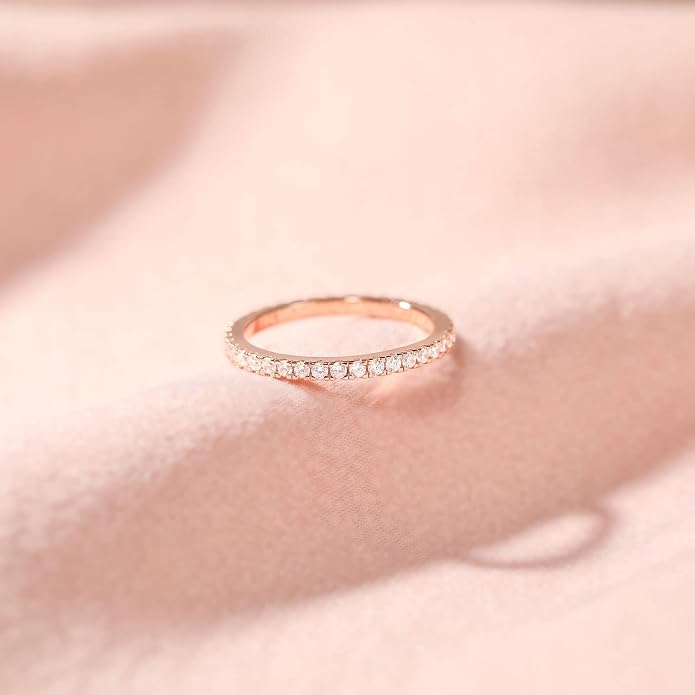 EAMTI 2mm 925 Sterling Silver Wedding Band Cubic Zirconia Half Eternity Stackable Engagement Ring Size 3-13