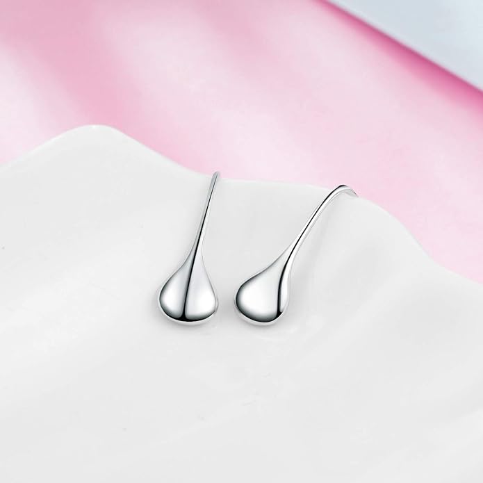 Pull Through Teardrop Dangle Earrings 925 Sterling Silver Simple Water Drop Earrings Birthday Mother's Day Christmas Gifts for Women
