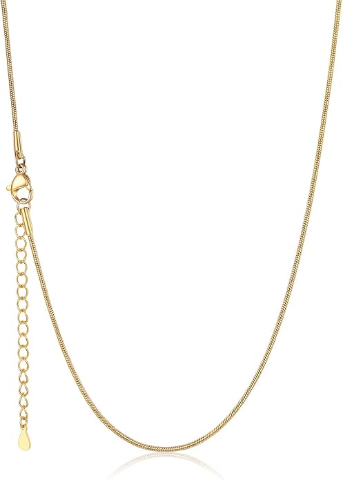 U7 Snake Necklace for Women 14K Gold Plated/Silver/Rose Gold/Black Chain Necklace Hypoallergenic, Stainless Steel Tiny Snake Chain Necklace 1/1.2/1.5/2MM, 14-30" Adjustable Minimalist Gift