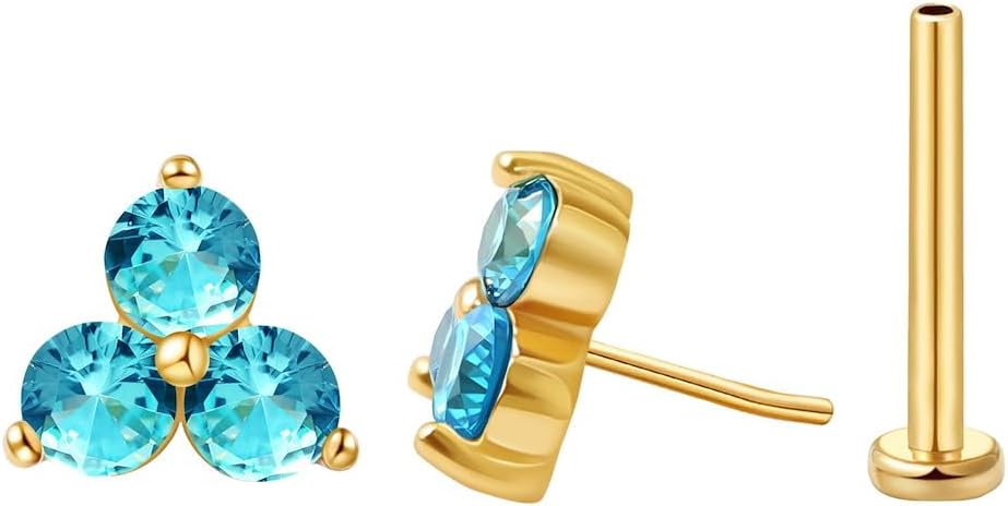 FANSING Cartilage Earring Tragus Stud Trio CZ Stone Flat Back Earring for Helix Conch Threadless Push Pin Labret Stud