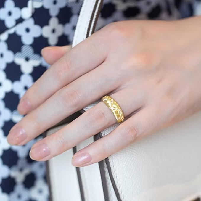 14K Gold Plated 7MM Wide Band Croissant Dome Ring Twisted Braided Gold Plated Ring Chunky Signet Ring for Women Size 10#