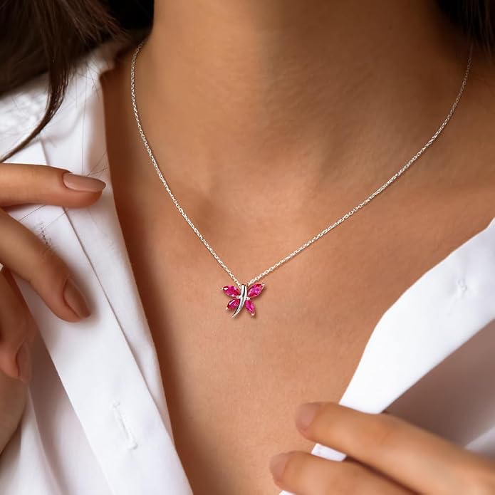 925 Sterling Silver Birthstone Necklaces for Women, Dainty Cute Dragonfly/Butterfly Pendant Necklace, Great Christmas/Anniversary Jewelry for Mother