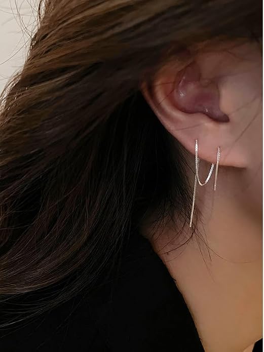 Sterling Silver Long Pull Through Threader Earrings Box Chain