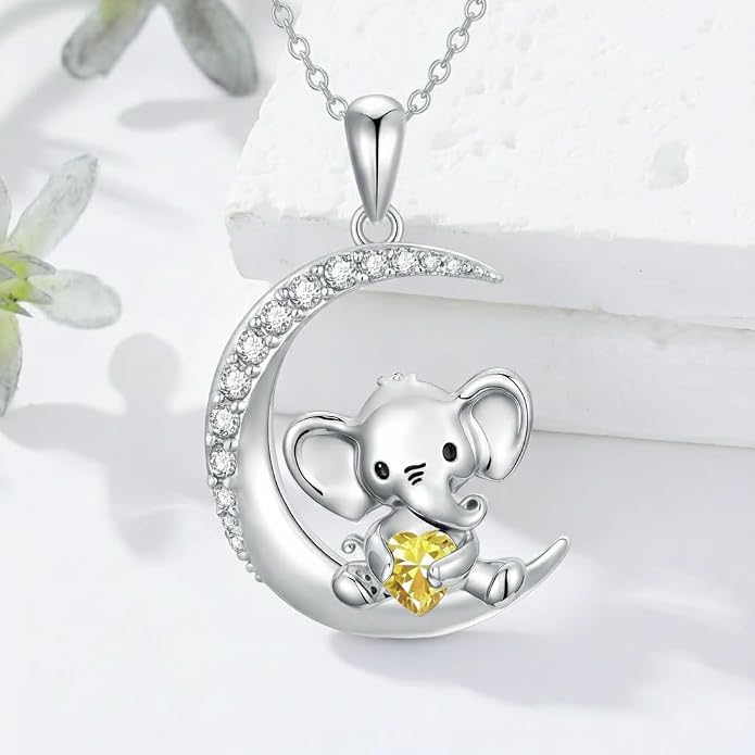 PROESS Animal Birthstone Necklace 925 Sterling Silver Otter/Axolotl/Hippo/Elephant/Dachshund/Monkey/Red Panda Pendant Necklace Animal Birthstone Jewelry Gifts for Women
