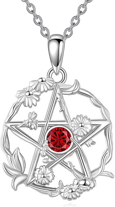 Birthstone Pentagram Necklace for Women 925 Sterling Silver Pentacle Daisy Pendant Pentacle Jewelry Birthday Gifts