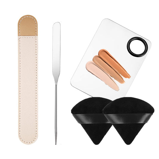 Korean Picasso Makeup Spatula Palette Set and Powder Puff for Liquid Foundation,Stainless Steel Mixing Spatula Scraper Artist Nail Art Stirring Makeup Tool