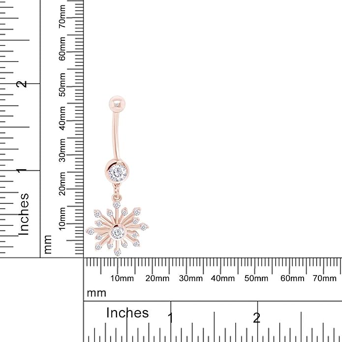 AFFY Snowflake Belly Button Ring for Women Simulated Birthstone, Round Cut Gemstone in 14K Gold Over 925 Sterling Silver, Navel Barbell Piercing Jewelry for Her
