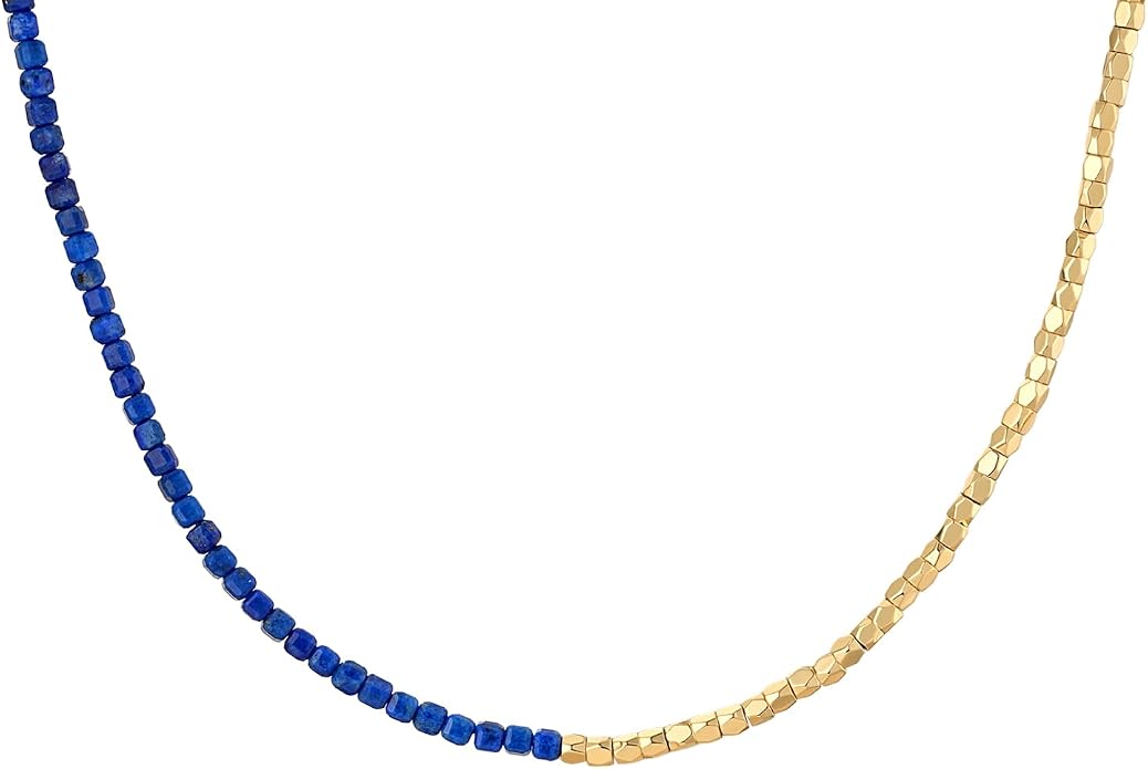 MYEARS Women Beaded Choker Necklace Gemstone 14K Gold Plated Simple Dainty Handmade Chain Everyday Trendy Jewelry
