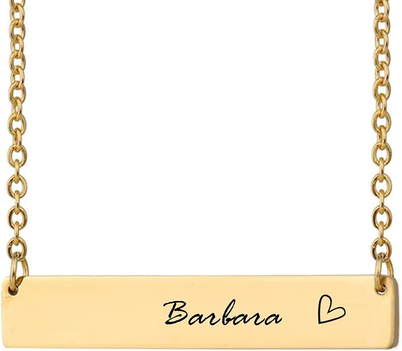 HUAN XUN Custom Bar Necklace Personalized Engraved Name Bar Necklace for Women Customized Stainless Steel Heart Pendant Bar Jewelry Gift for Her Mother Day Christmas