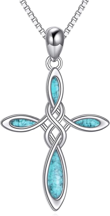LUHE Celtic Knot Cross Necklace Sterling Silver Birthstone Polished Religious Infinity Celtics Jewelry Gifts for Women