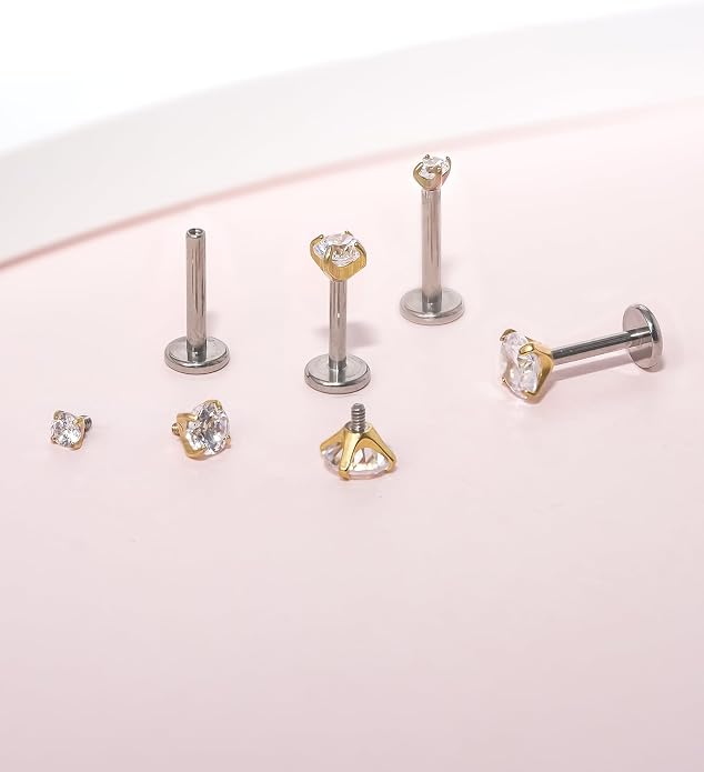 Limerencia 2Pcs 18g Titanium Internally Threaded Tragus Piercing Jewelry Nose Studs Flat Back Earrings Labret, Lip, Helix, Cartilage, Conch, Medusa Piercing for Women Men Sensitive Ears