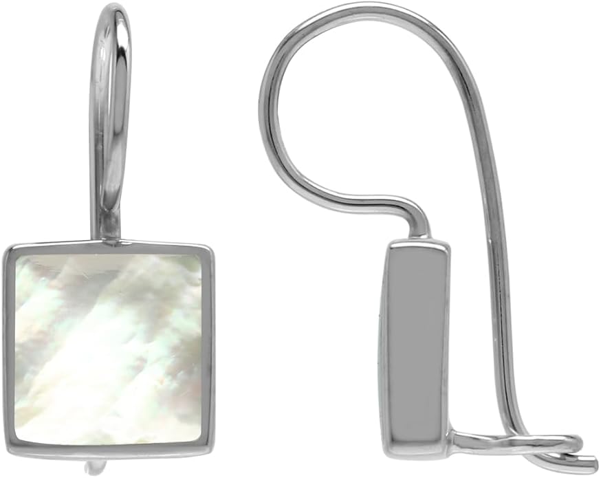 Silvershake 9MM Square Shape Stone Inlay White Gold Plated or 18K Gold Plated 925 Sterling Silver Basic Hook Closure Earrings Jewelry for Women