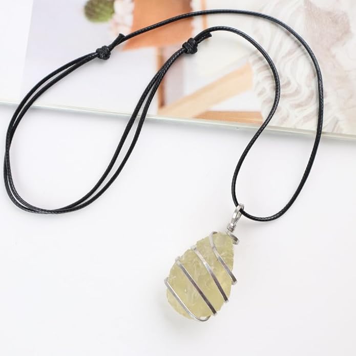 Natural Gemstone Pendant Necklace For Men & Women Spiritual Jewelry Wire Wrapped Gemstone Chakra Necklaces Real Stones For Him & Her
