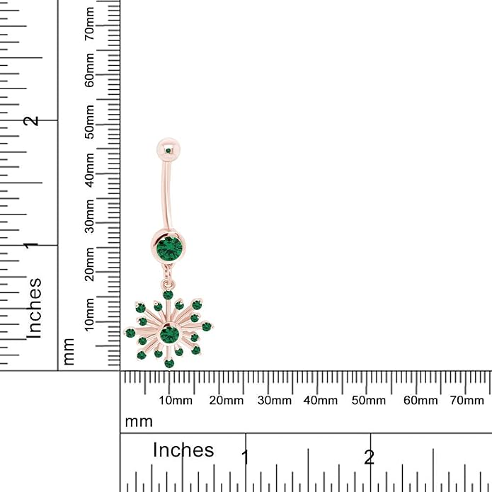 AFFY Snowflake Belly Button Ring for Women Simulated Birthstone, Round Cut Gemstone in 14K Gold Over 925 Sterling Silver, Navel Barbell Piercing Jewelry for Her