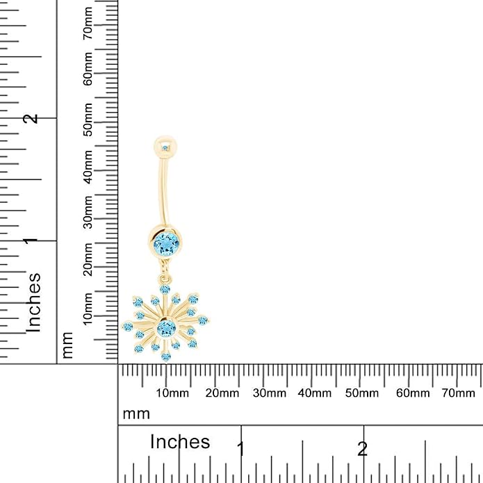 AFFY Snowflake Belly Button Ring for Women Simulated Birthstone, Round Cut Gemstone in 14K Gold Over 925 Sterling Silver, Navel Barbell Piercing Jewelry for Her