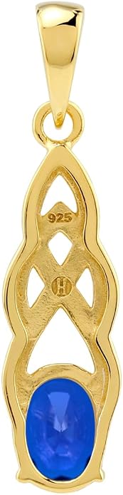 Silvershake 8X6mm Oval Shape Birthstone Gemstone Antique Finishing or Yellow Gold Plated 925 Sterling Silver Celtic Knot Weave Solitaire Pendant or Pendant with 18 Inch Chain Necklace Jewelry for Women