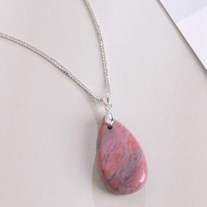 iSTONE 925 Sterling Silver Natural Crytral for Womens Pendant Necklace, Gemstone Birthstone with 17.8" Silver Chain Ladies