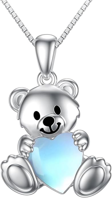 PELOVNY Teddy Bear Necklace for Women 925 Sterling Silver Bear/Highland Cow/Fox/Cat/Axolotl Birthstone Necklace Christmas Birthday Jewelry Gifts for Mom Daughter Wife Sister