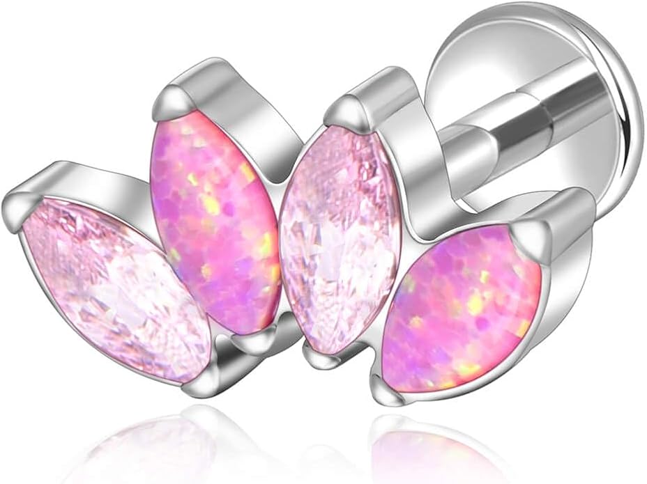 Lantine G23 Titanium Helix Piercing Jewelry Opal 16g Flat Back Stud Earrings Climber Labret Cartilage Tragus Daith Piercing Jewelry