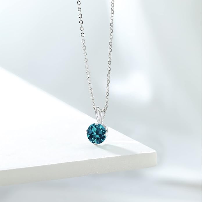 Gem Stone King 7MM Round Gemstone Birthstone Pendant Necklace For Women | 925 Sterling Silver | With 18 Inch Silver Chain | Fine Jewelry Gifts for Women Her Mom Wife