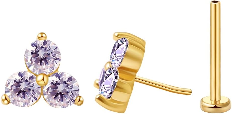 FANSING Cartilage Earring Tragus Stud Trio CZ Stone Flat Back Earring for Helix Conch Threadless Push Pin Labret Stud