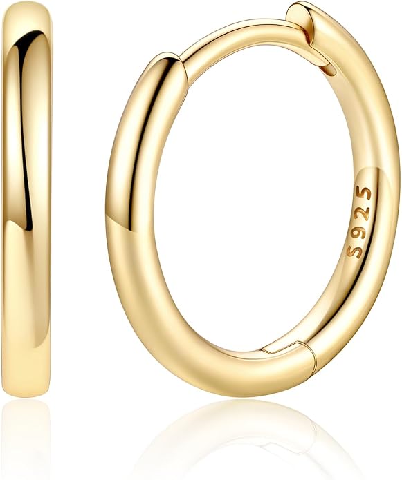 Silvora 14K Gold Plated Huggie Hoop Earrings for Women, Small Sterling Silver Hoops, Hypoallergenic Cartilage Earrings for Sensitive Ears 8/10/12/14/16/18/20MM