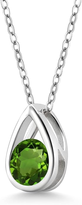 Gem Stone King Teardrop Pendant Necklace For Women | 5MM Round Gemstone Birthstone | 925 Sterling Silver | With 18 Inch Silver Chain | Fine Jewelry Gift for Her Mom Women Wife