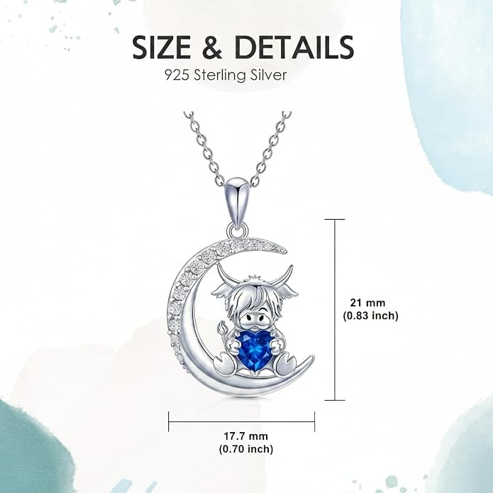PROESS Animal Birthstone Necklace 925 Sterling Silver Otter/Axolotl/Hippo/Elephant/Dachshund/Monkey/Red Panda Pendant Necklace Animal Birthstone Jewelry Gifts for Women