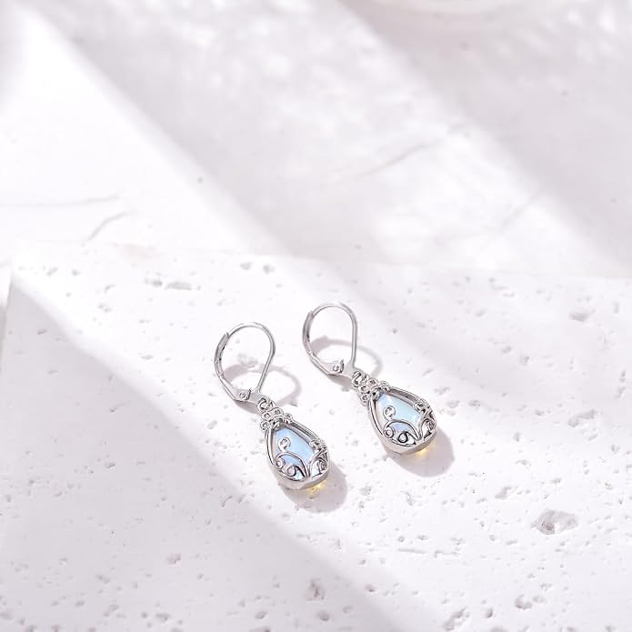Larimar/Star/Dragonfly/Sunflower/Moonstone/Black Onyx Earrings for Women Leverback Dangle Earrings Hypoallergenic Jewelry for Women