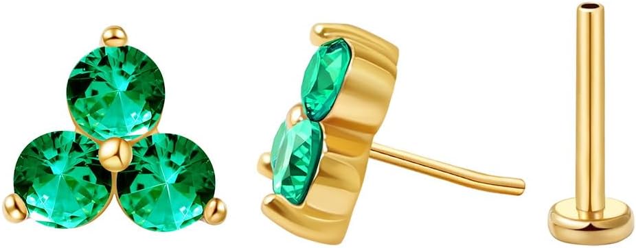 FANSING Cartilage Earring Tragus Stud Trio CZ Stone Flat Back Earring for Helix Conch Threadless Push Pin Labret Stud
