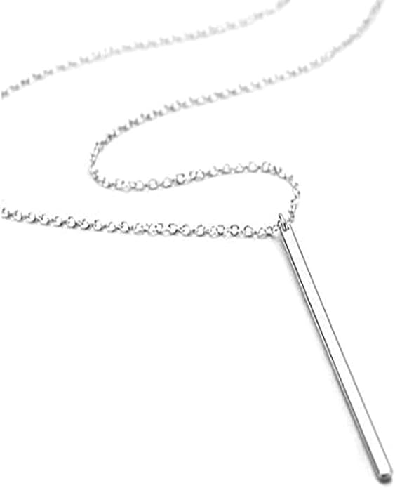 Personalized 14k Gold 5CM Thin Vertical Bar Necklace - Custom Engrave Name Date Coordinate Pendant for Men Women, Memorial Gift