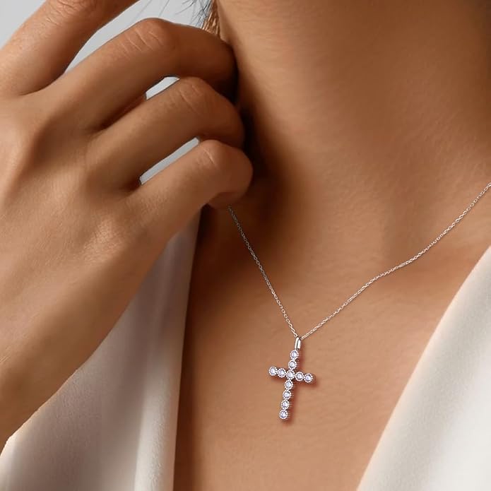 Sterling Silver Cross Necklace for Women Birthstone Religious Jewelry