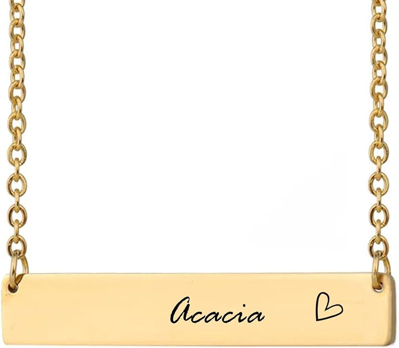 HUAN XUN Custom Bar Necklace Personalized Engraved Name Bar Necklace for Women Customized Stainless Steel Heart Pendant Bar Jewelry Gift for Her Mother Day Christmas