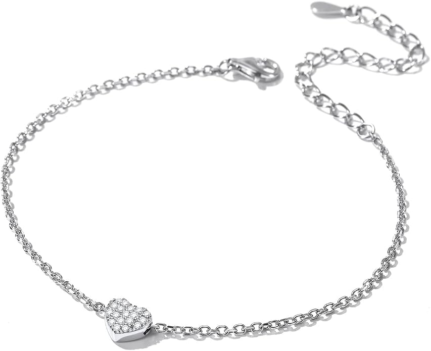 ChicSilver Personalized 925 Sterling Silver Tiny Heart/Moon/Star/Sun/Dot/Triangle Anklets Simple Dainty Foot Jewelry for Women, Silver/Gold Plated/Rose Gold Plated