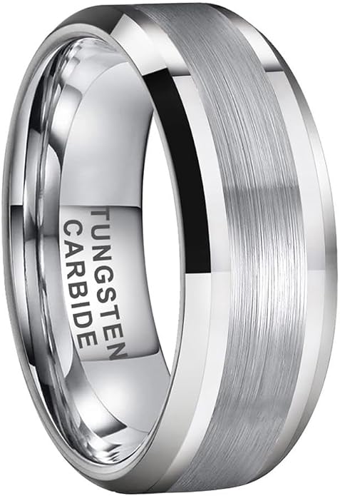 TUTISS 6mm 8mm Silver/Black/Gunmetal/Gold Tungsten Rings for Men Women Fashion Jewelry Engagement Wedding Bands Matte Polished Shiny Beveled Edges Comfort Fit