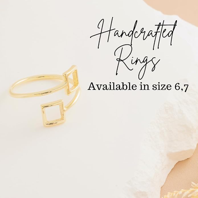 18k Gold Plated Simple Minimalist Square Adjustable Stackable Halo Ring Band for Women Valentines Day Gifts for Her Comes with a Gift Box