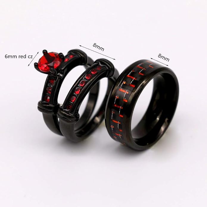 3pcs Matching Rings His and Hers Ring Couple Rings Pruple Cz Womens Wedding Ring Sets Wedding Bands
