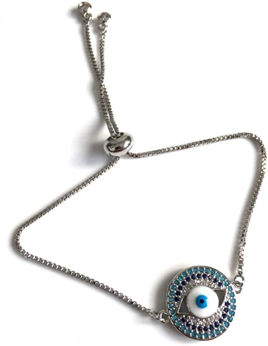 SIFRIMANIA Evil Eye Adjustable Sliding Bead Shiny Bracelet Lucky Charms Jewelry for Women of All Ages