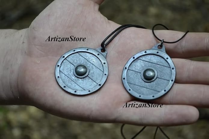 ARTIZANSTORE Hand Forged Shield Pendant,Forged Shield Viking Necklace,Iron,Scandinavian Pendant,Shield Amulet,Shield Pendant