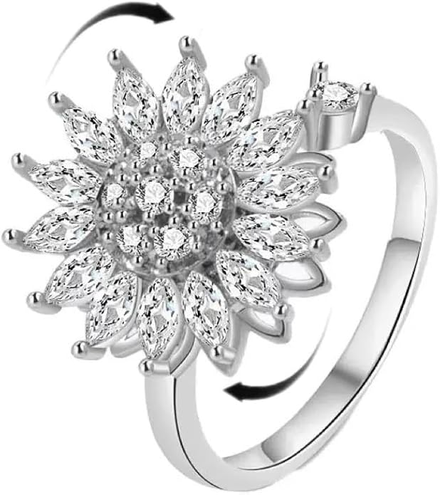 Fidget Ring Anxiety Spinner Ring Open Adjustable Sunflower Star Moon Windmill Butterfly Rings Daisy Stress Relieving Fidget Women Cubic Zirconia Anti Stress Mood Rotate Inspirations Jewelry