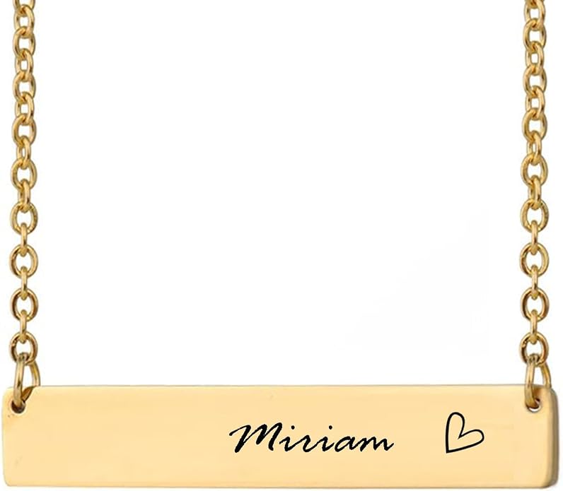 HUAN XUN Custom Bar Necklace Personalized Engraved Name Bar Necklace for Women Customized Stainless Steel Heart Pendant Bar Jewelry Gift for Her Mother Day Christmas