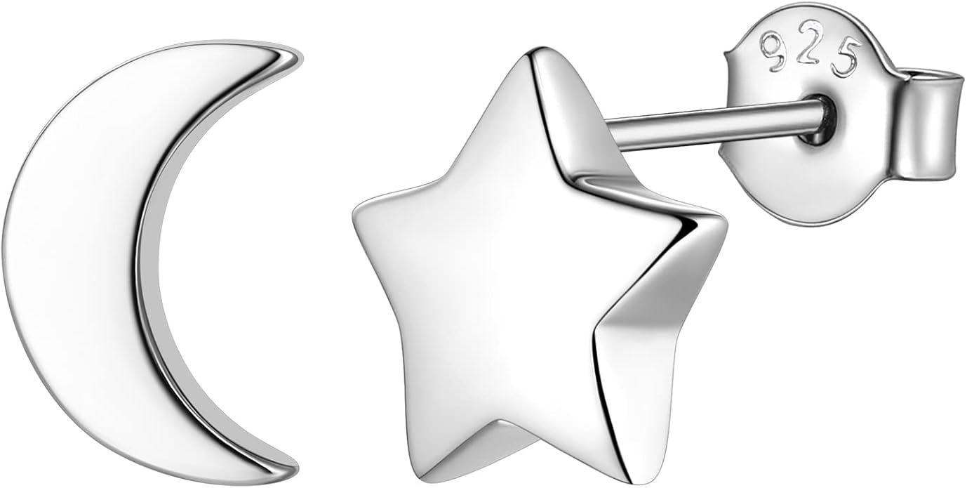 FindChic Hypoallergenic Sterling Silver Small Bar/Heart/Dot/Triangle/Butterfly/Lightning Studs Earrings Minimalist Geometric Jewelry Valentine Gifts for Women Men Girls, with Gift Box