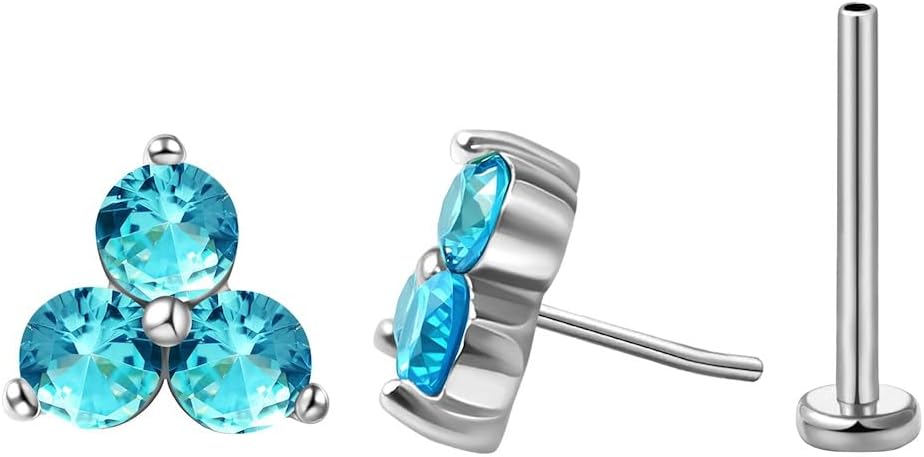 FANSING Cartilage Earring Tragus Stud Trio CZ Stone Flat Back Earring for Helix Conch Threadless Push Pin Labret Stud