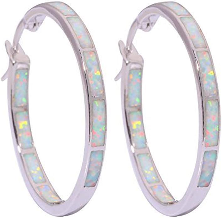 CiNily Opal Hoop Earrings,Women Jewelry Rhodium Plated/Rose Gold or Yellow Gold Plated Gemstone Big Hoop Earrings 32mm